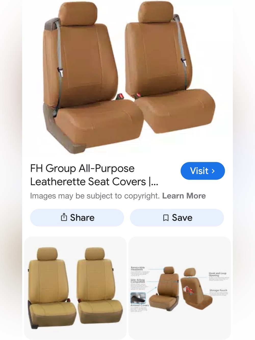 #2092**FH Group All-Purpose PU Leather Car Seat Covers - Tan - Picture 7 of 14
